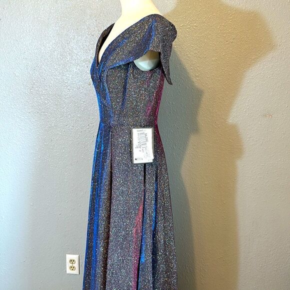 Xscape women’s off-the-shoulder sweetheart neck cap sleeve glitter gown size 6 - Picture 5 of 14